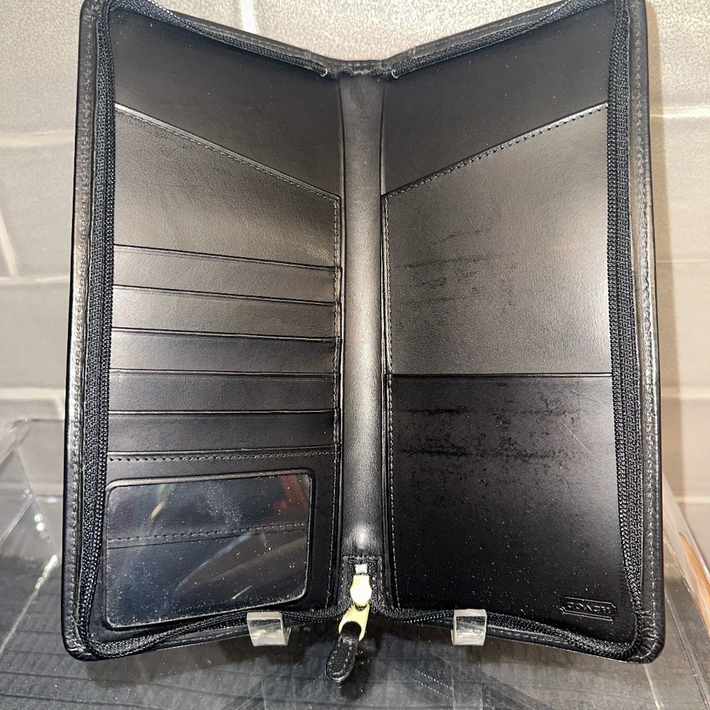 Coach Black Leather Large Zip Around Travel Wallet